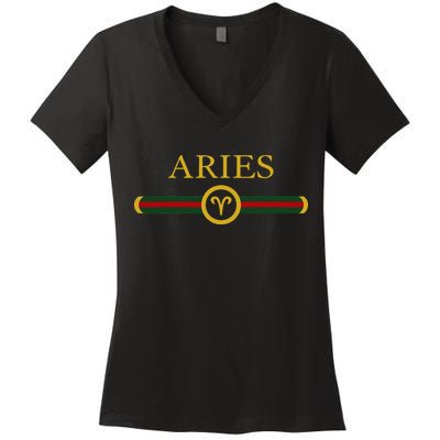 Aries zodiac March april birthday Graphic art Aries sign Women's V-Neck T-Shirt