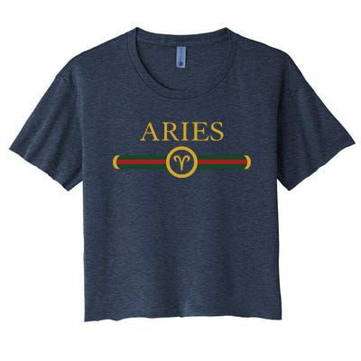 Aries Zodiac March April Birthday Graphic Art Aries Sign Women's Crop Top Tee