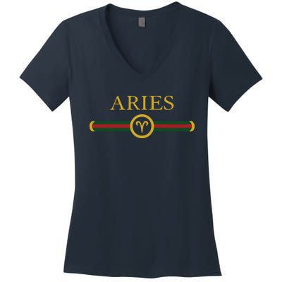 Aries Zodiac March April Birthday Graphic Art Aries Sign Women's V-Neck T-Shirt