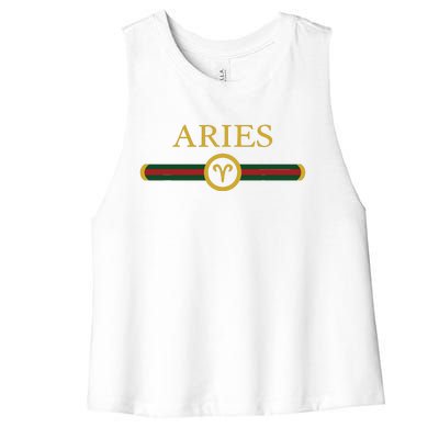 Aries Zodiac March April Birthday Graphic Art Aries Sign Women's Racerback Cropped Tank