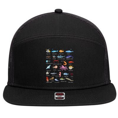 A Z Ocean Life Exploration Sea Creatures Alphabet 7 Panel Mesh Trucker Snapback Hat
