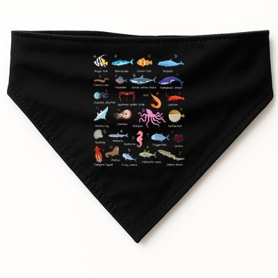 A Z Ocean Life Exploration Sea Creatures Alphabet USA-Made Doggie Bandana