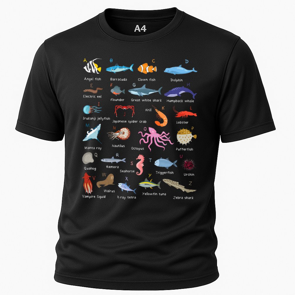 A Z Ocean Life Exploration Sea Creatures Alphabet Cooling Performance Crew T-Shirt