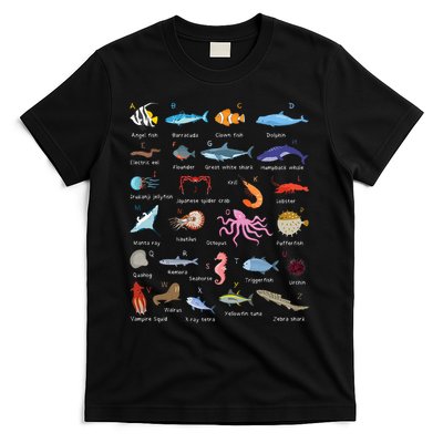 A Z Ocean Life Exploration Sea Creatures Alphabet T-Shirt