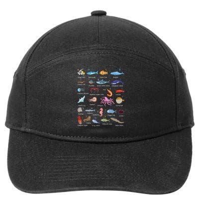 A Z Ocean Life Exploration Sea Creatures Alphabet 7-Panel Snapback Hat