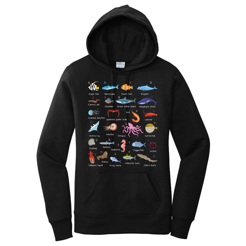 A Z Ocean Life Exploration Sea Creatures Alphabet Women's Pullover Hoodie