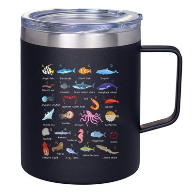 A Z Ocean Life Exploration Sea Creatures Alphabet 12oz Stainless Steel Coffee Mug