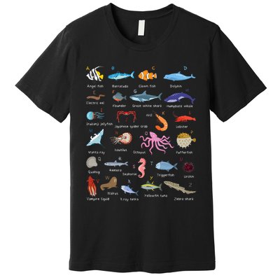 A Z Ocean Life Exploration Sea Creatures Alphabet Premium T-Shirt