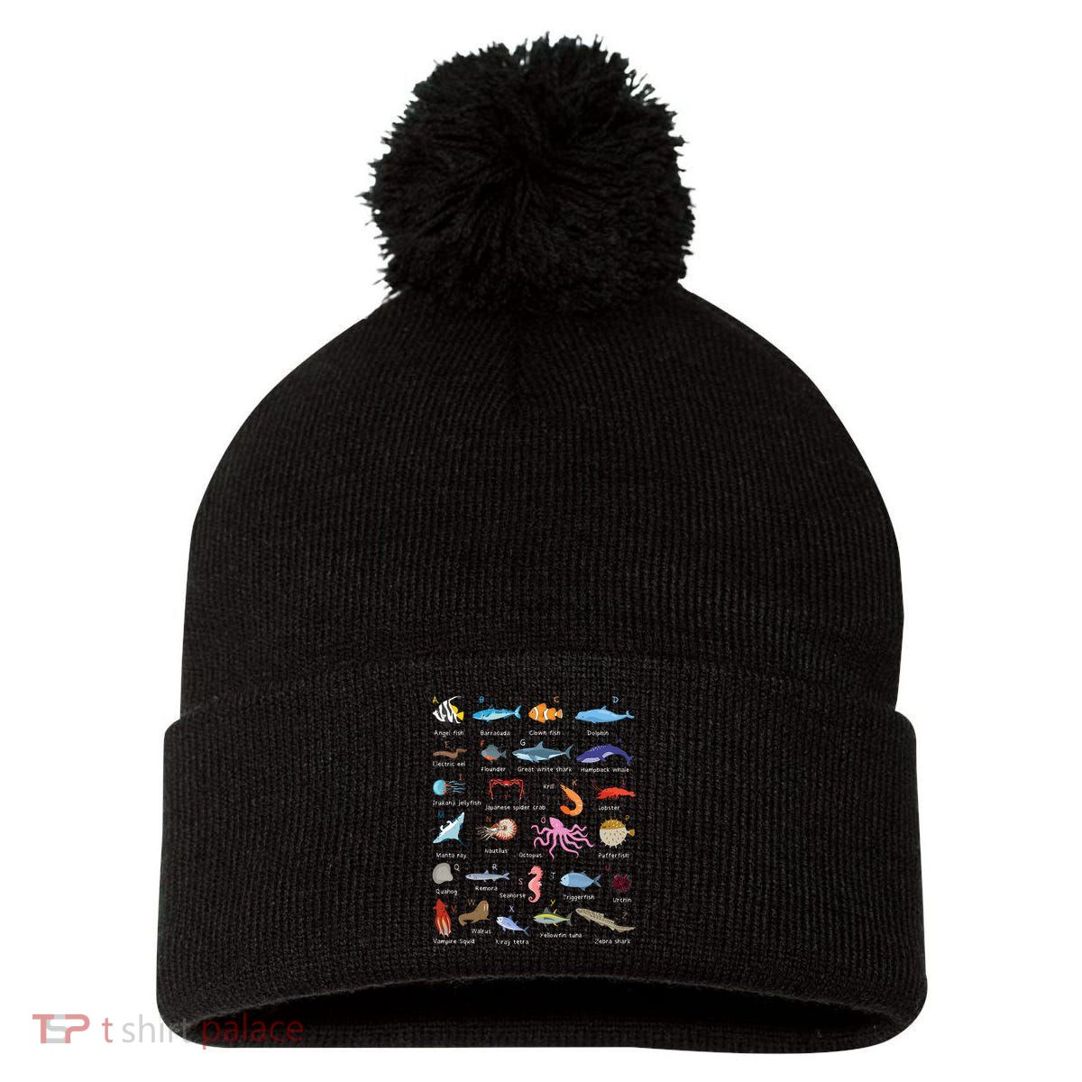 A Z Ocean Life Exploration Sea Creatures Alphabet Pom Pom 12in Knit Beanie