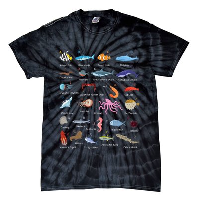 A Z Ocean Life Exploration Sea Creatures Alphabet Tie-Dye T-Shirt