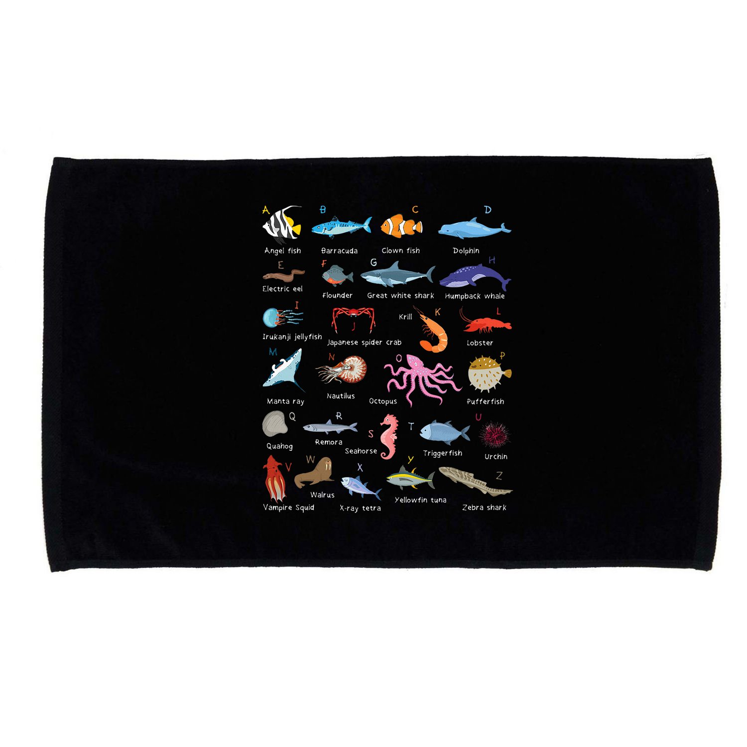 A Z Ocean Life Exploration Sea Creatures Alphabet Microfiber Hand Towel