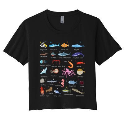 A Z Ocean Life Exploration Sea Creatures Alphabet Crop Top