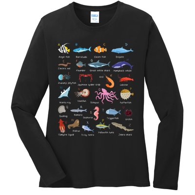 A Z Ocean Life Exploration Sea Creatures Alphabet Ladies Long Sleeve Shirt