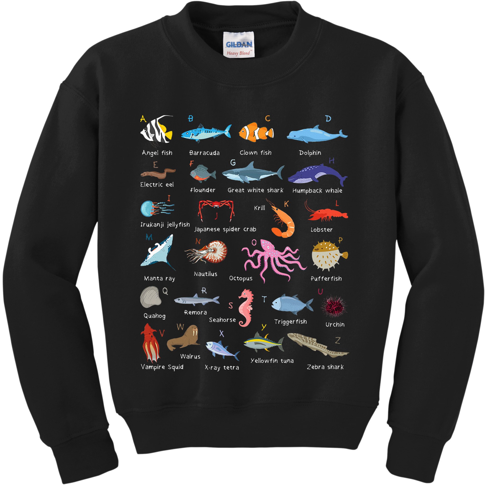 A Z Ocean Life Exploration Sea Creatures Alphabet Kids Sweatshirt