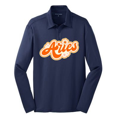 Aries Zodiac Retro Birthday Silk Touch Performance Long Sleeve Polo