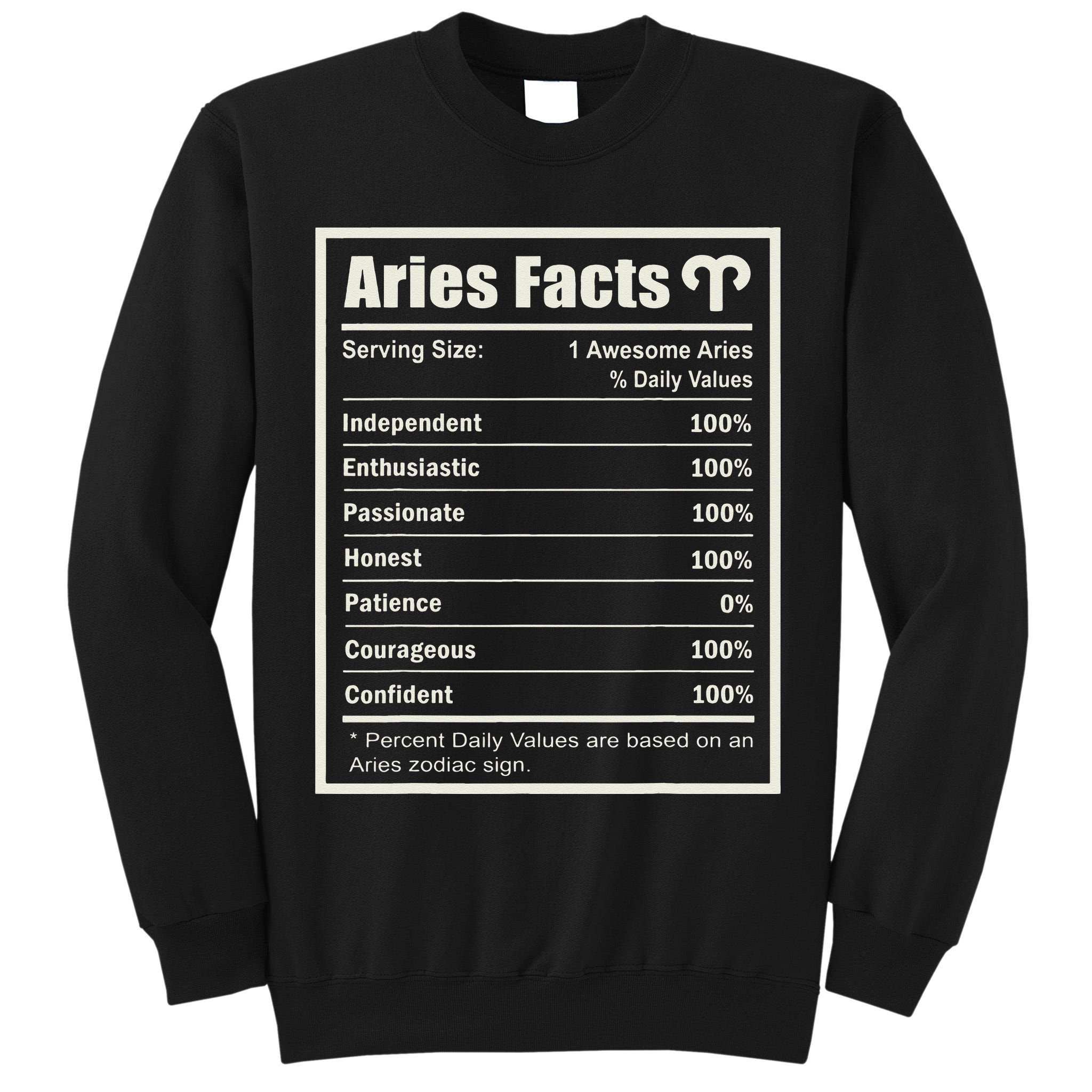 Aries Zodiac Sign Fun Facts Wo Birthday Aries Tall Sweatshirt