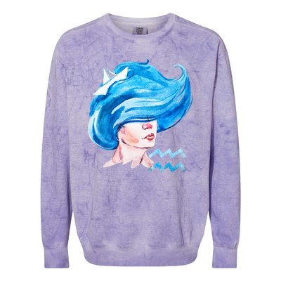 Aquarius Zodiac Sign Watercolor Illustration Colorblast Crewneck Sweatshirt