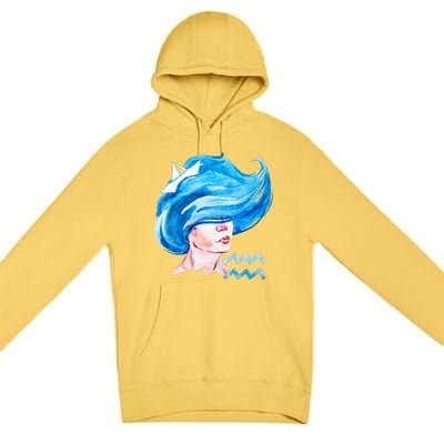 Aquarius Zodiac Sign Watercolor Illustration Premium Pullover Hoodie