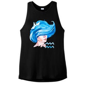 Aquarius Zodiac Sign Watercolor Illustration Ladies PosiCharge Tri-Blend Wicking Tank