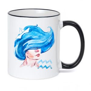 Aquarius Zodiac Sign Watercolor Illustration 11oz Black Color Changing Mug