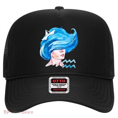 Aquarius Zodiac Sign Watercolor Illustration High Crown Mesh Back Trucker Hat