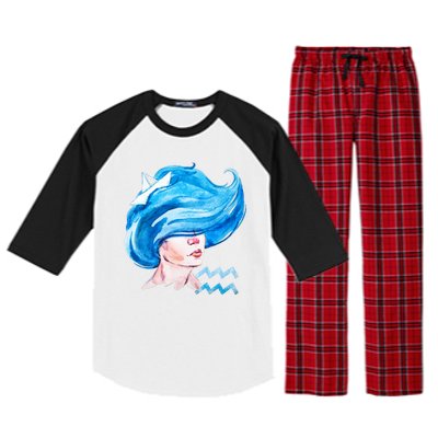 Aquarius Zodiac Sign Watercolor Illustration Raglan Sleeve Pajama Set