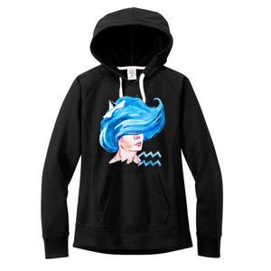 Aquarius Zodiac Sign Watercolor Illustration Women's Fleece Hoodie