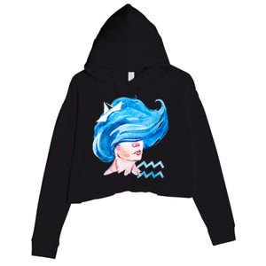 Aquarius Zodiac Sign Watercolor Illustration Crop Fleece Hoodie