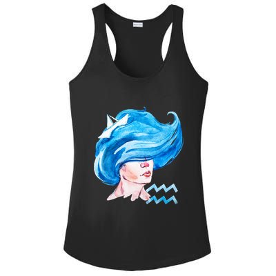 Aquarius Zodiac Sign Watercolor Illustration Ladies PosiCharge Competitor Racerback Tank