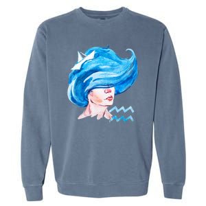 Aquarius Zodiac Sign Watercolor Illustration Garment-Dyed Sweatshirt