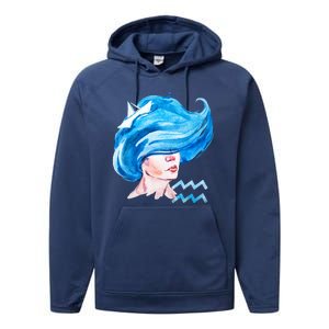 Aquarius Zodiac Sign Watercolor Illustration Performance Fleece Hoodie