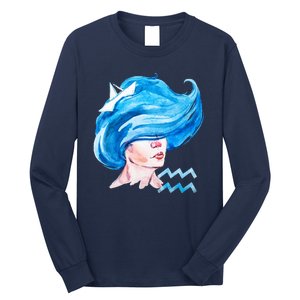 Aquarius Zodiac Sign Watercolor Illustration Long Sleeve Shirt