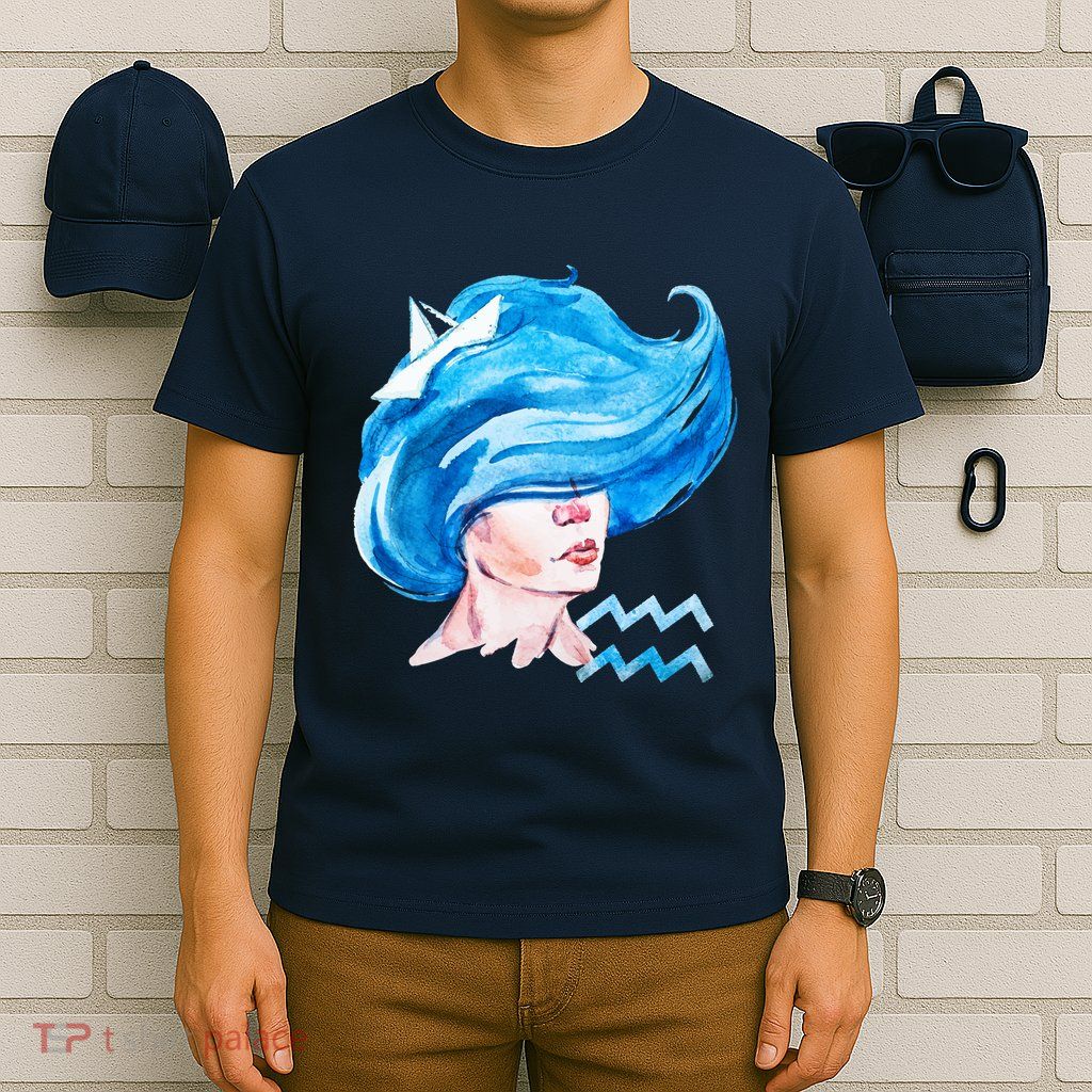 Aquarius Zodiac Sign Watercolor Illustration T-Shirt