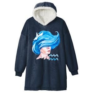 Aquarius Zodiac Sign Watercolor Illustration Hooded Wearable Blanket