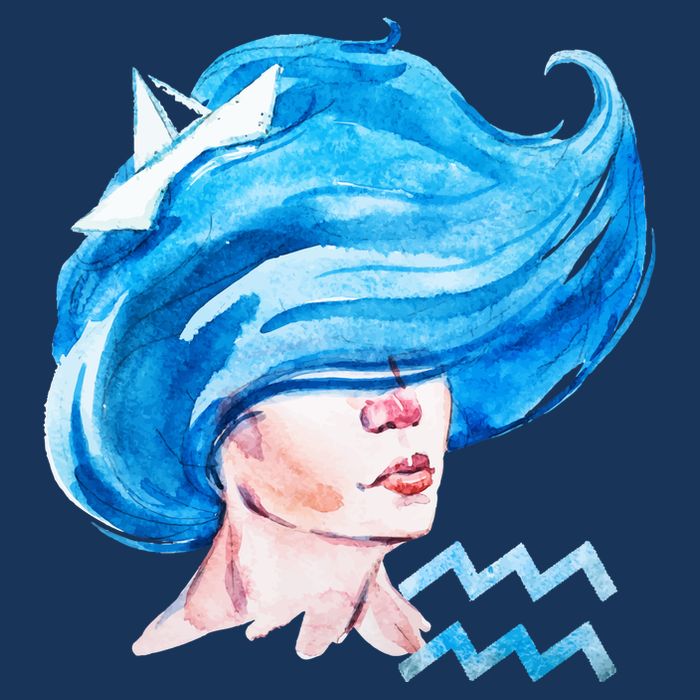 Aquarius Zodiac Sign Watercolor Illustration Bucket Hat