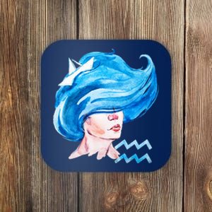 Aquarius Zodiac Sign Watercolor Illustration Coaster