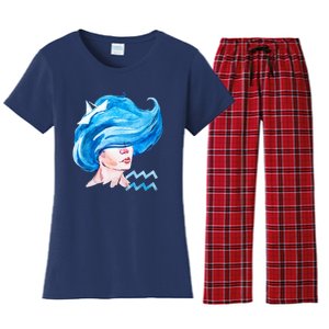 Aquarius Zodiac Sign Watercolor Illustration Women's Flannel Pajama Set