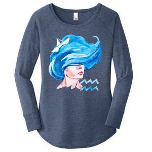 Aquarius Zodiac Sign Watercolor Illustration Women's Perfect Tri Tunic Long Sleeve Shirt