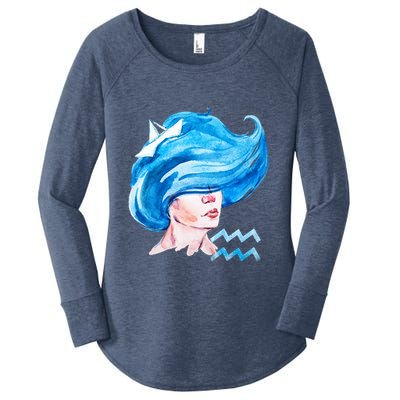 Aquarius Zodiac Sign Watercolor Illustration Women's Perfect Tri Tunic Long Sleeve Shirt