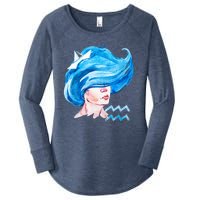 Aquarius Zodiac Sign Watercolor Illustration Women's Perfect Tri Tunic Long Sleeve Shirt