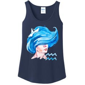 Aquarius Zodiac Sign Watercolor Illustration Ladies Essential Tank