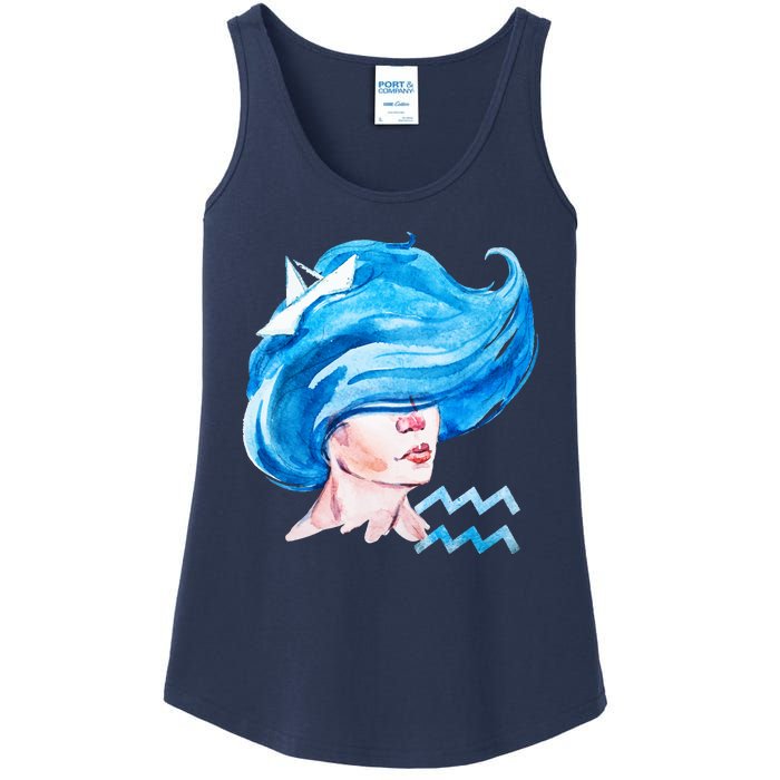 Aquarius Zodiac Sign Watercolor Illustration Ladies Essential Tank