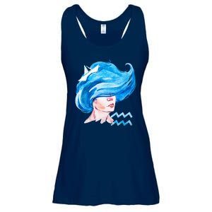 Aquarius Zodiac Sign Watercolor Illustration Ladies Essential Flowy Tank