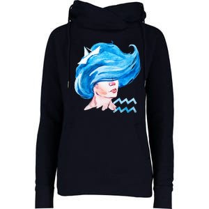 Aquarius Zodiac Sign Watercolor Illustration Womens Funnel Neck Pullover Hood