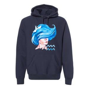 Aquarius Zodiac Sign Watercolor Illustration Premium Hoodie