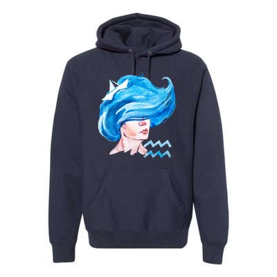 Aquarius Zodiac Sign Watercolor Illustration Premium Hoodie