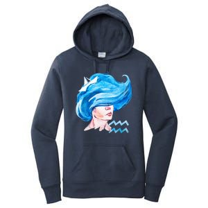 Aquarius Zodiac Sign Watercolor Illustration Women's Pullover Hoodie