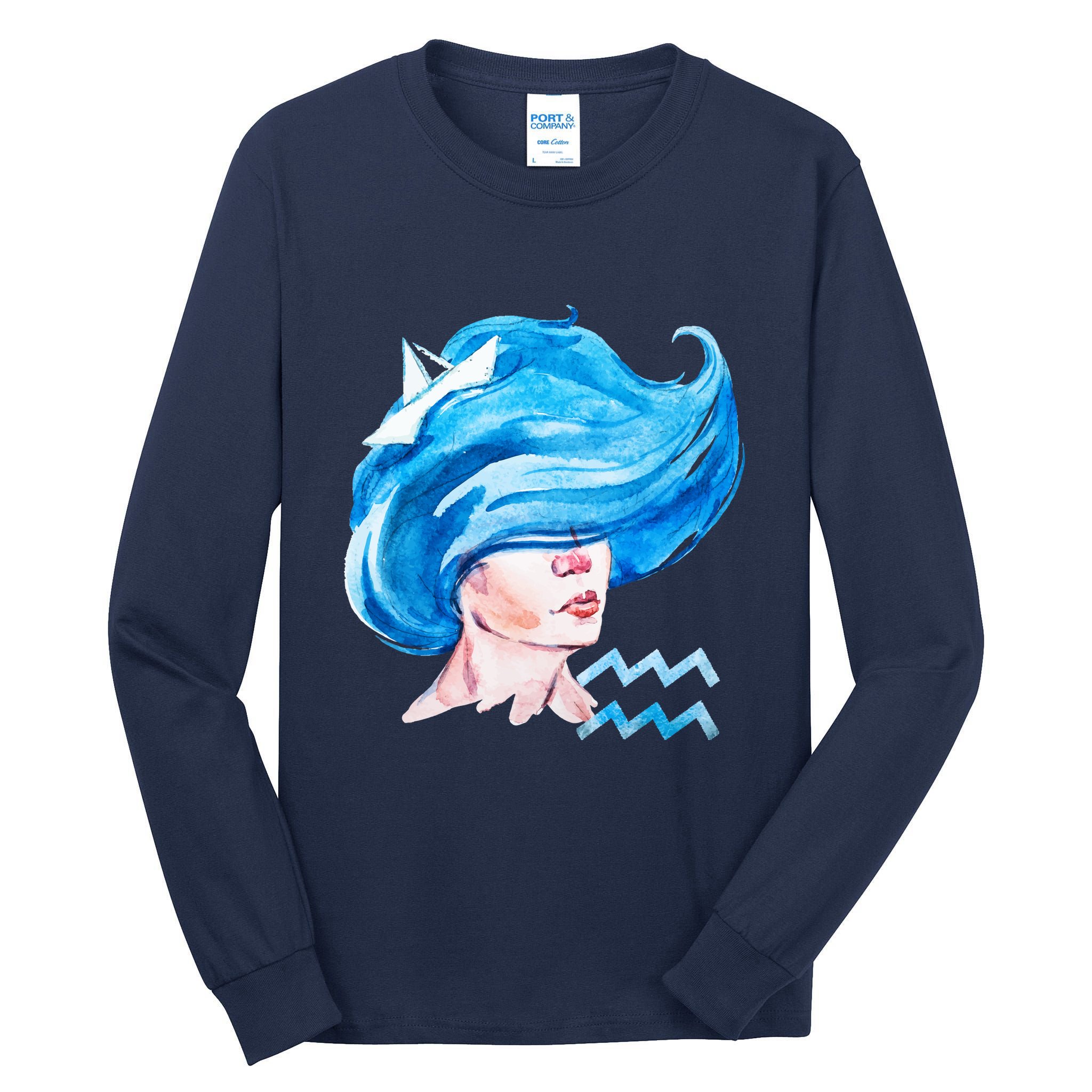 Aquarius Zodiac Sign Watercolor Illustration Tall Long Sleeve T-Shirt