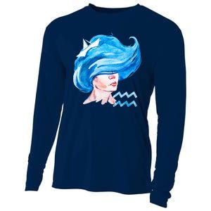 Aquarius Zodiac Sign Watercolor Illustration Cooling Performance Long Sleeve Crew