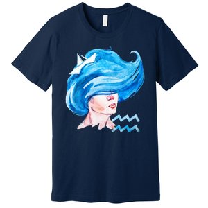 Aquarius Zodiac Sign Watercolor Illustration Premium T-Shirt